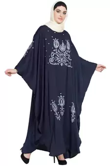 Blue Embroidered Nida Abaya
