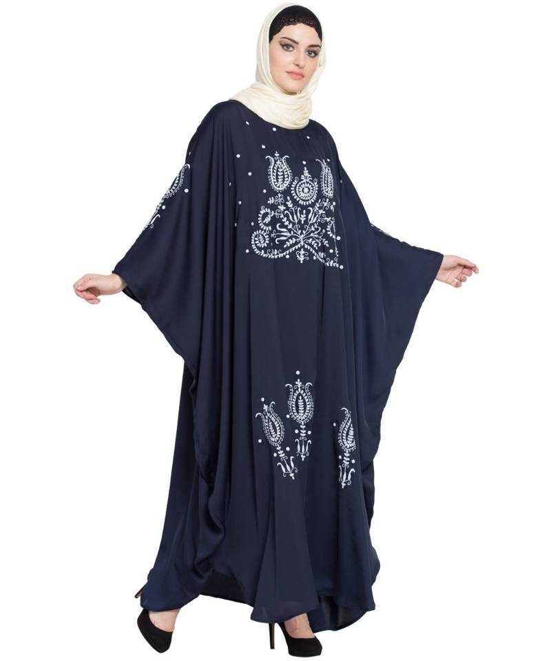 Blue Embroidered Nida Abaya