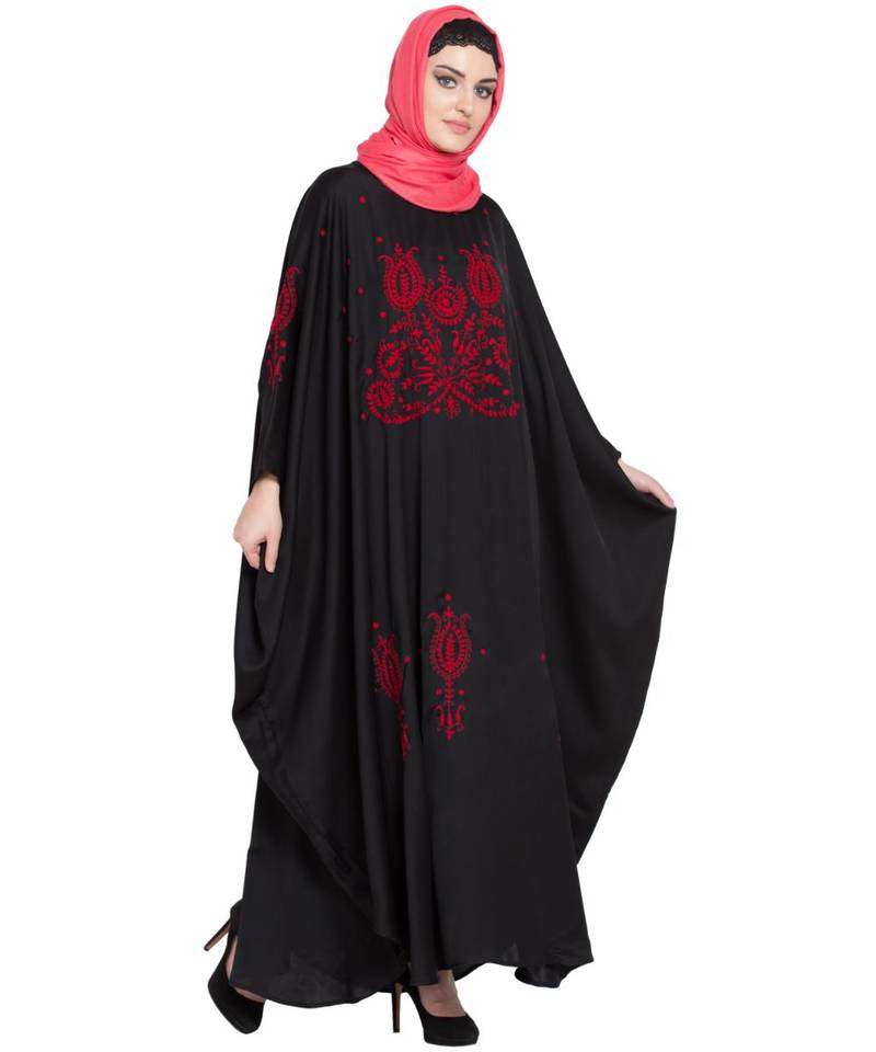 Black Embroidered Nida Abaya