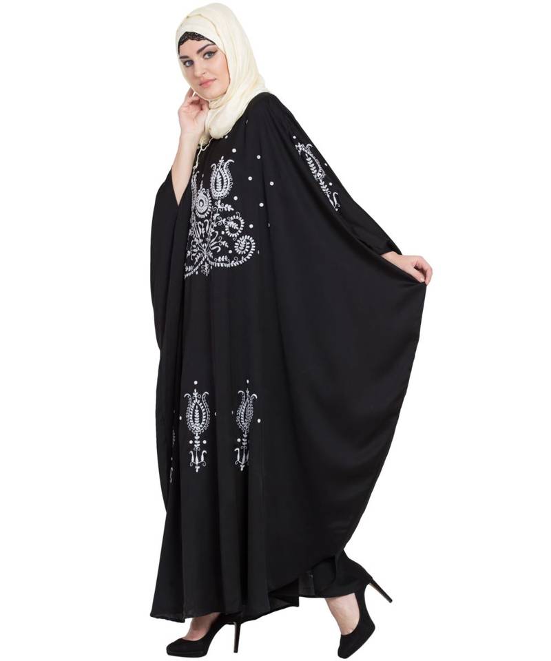 Black Embroidered Nida Abaya