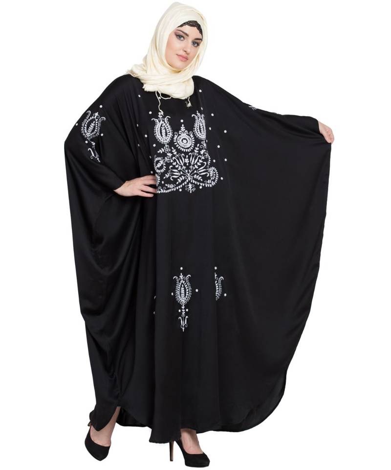 Black Embroidered Nida Abaya