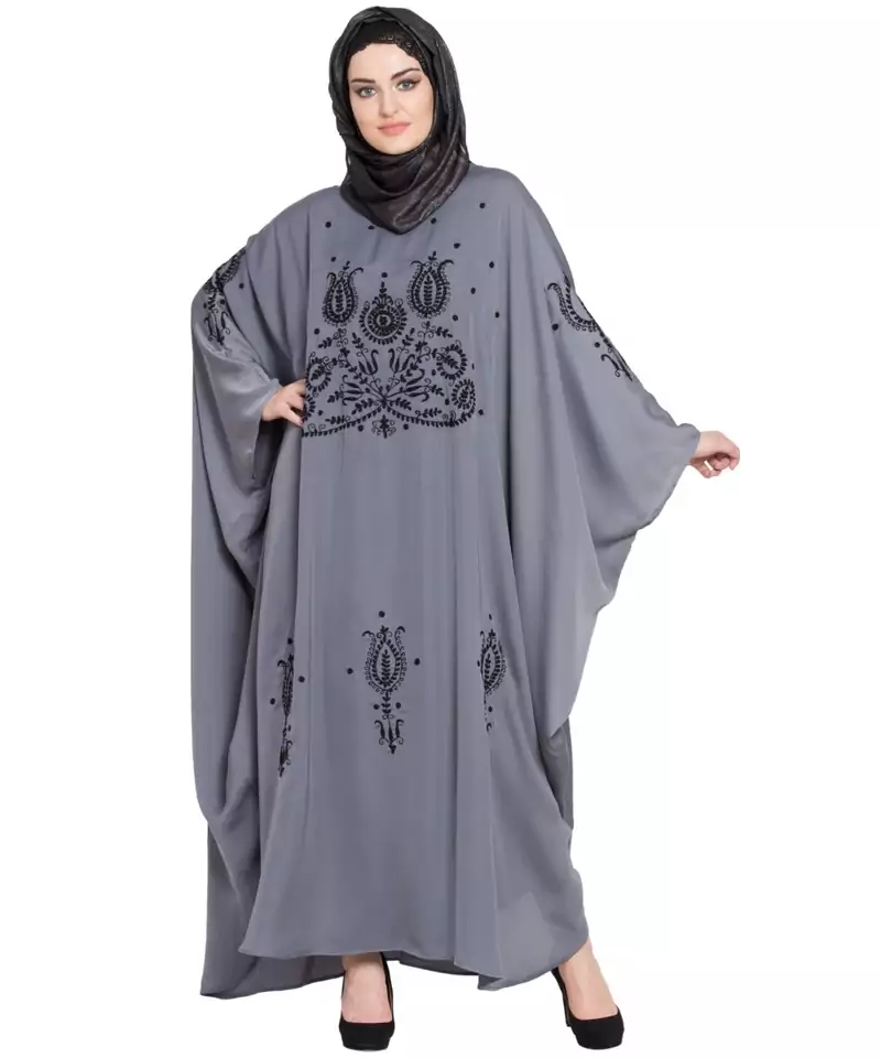 Grey Embroidered Nida Abaya