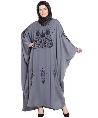 Grey Embroidered Nida Abaya 1