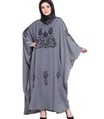 Grey Embroidered Nida Abaya