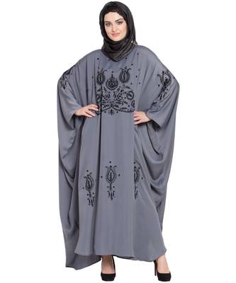 Grey Embroidered Nida Abaya 2