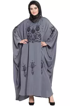 Grey Embroidered Nida Abaya