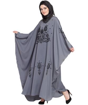 Grey Embroidered Nida Abaya 3