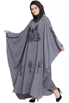 Grey Embroidered Nida Abaya