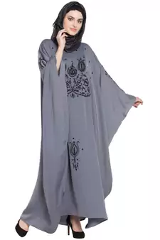Grey Embroidered Nida Abaya