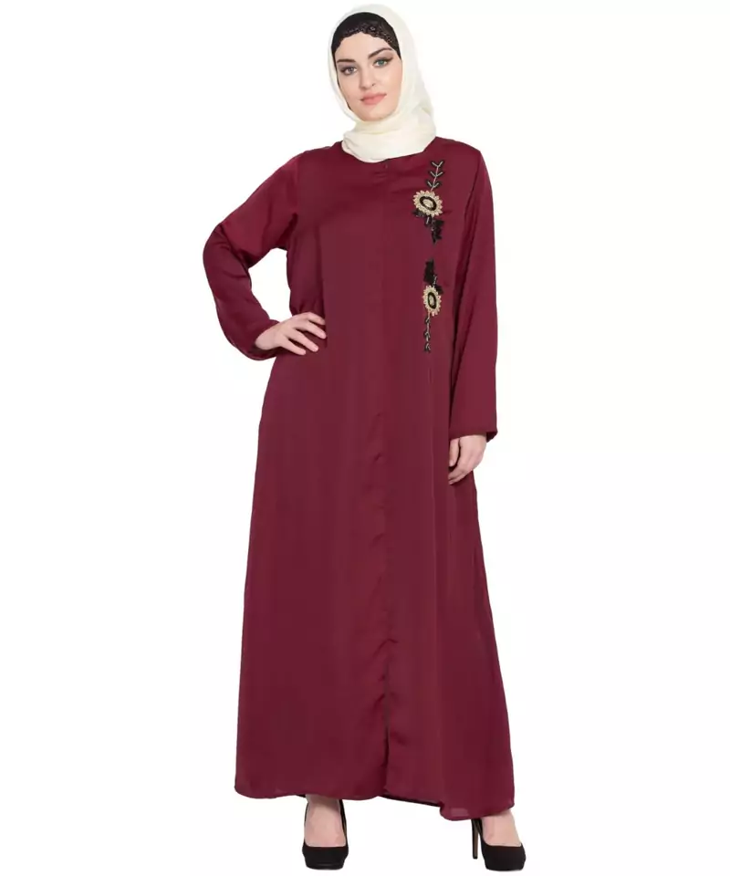 Maroon Embroidered Nida Abaya