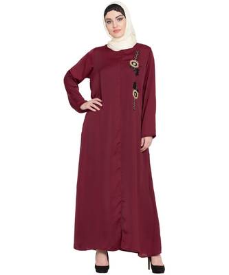 Maroon Embroidered Nida Abaya 1