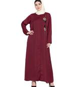 Maroon Embroidered Nida Abaya