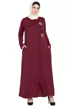 Maroon Embroidered Nida Abaya