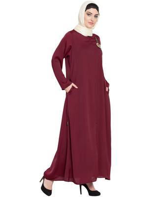 Maroon Embroidered Nida Abaya 3