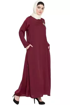 Maroon Embroidered Nida Abaya