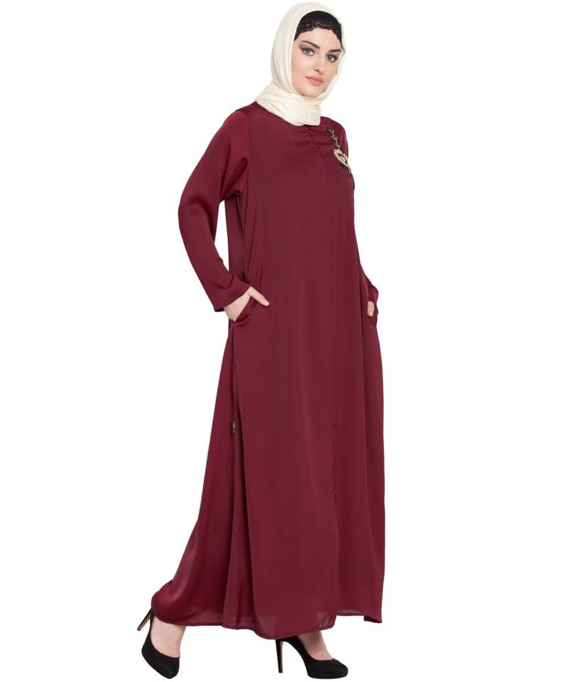 Maroon Embroidered Nida Abaya