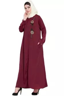 Maroon Embroidered Nida Abaya