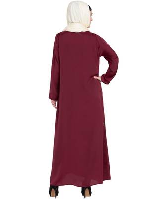 Maroon Embroidered Nida Abaya 5