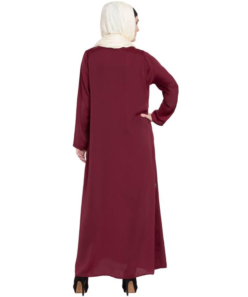Maroon Embroidered Nida Abaya