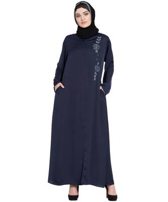 Blue Embroidered Nida Abaya 1