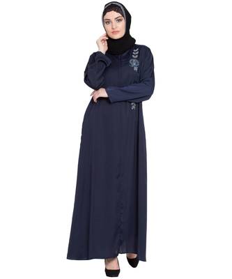 Blue Embroidered Nida Abaya 2