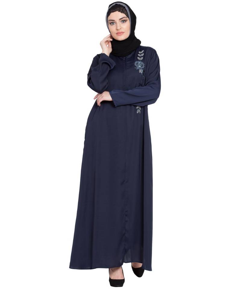 Blue Embroidered Nida Abaya