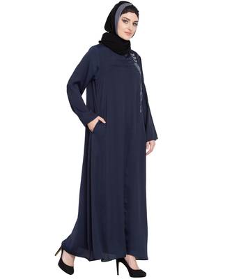 Blue Embroidered Nida Abaya 3