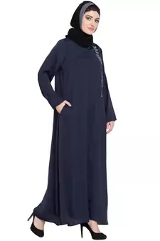 Blue Embroidered Nida Abaya