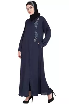 Blue Embroidered Nida Abaya