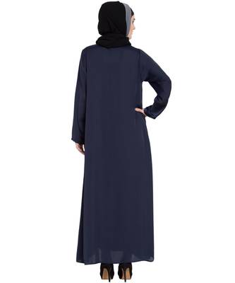 Blue Embroidered Nida Abaya 5