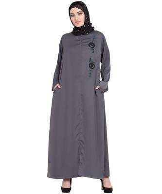Grey Embroidered Nida Abaya 1