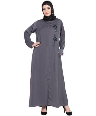 Grey Embroidered Nida Abaya 2
