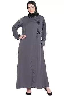 Grey Embroidered Nida Abaya
