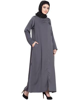 Grey Embroidered Nida Abaya 3