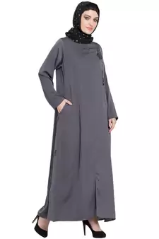 Grey Embroidered Nida Abaya