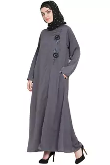 Grey Embroidered Nida Abaya