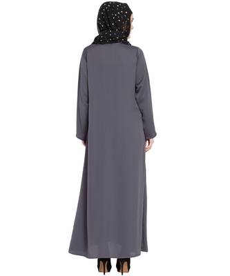 Grey Embroidered Nida Abaya 5