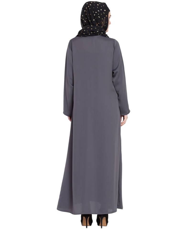 Grey Embroidered Nida Abaya