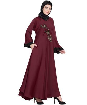 Maroon Embroidered Nida Abaya 1