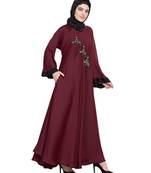 Maroon Embroidered Nida Abaya