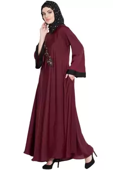 Maroon Embroidered Nida Abaya