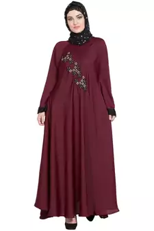 Maroon Embroidered Nida Abaya
