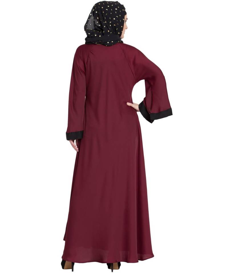 Maroon Embroidered Nida Abaya