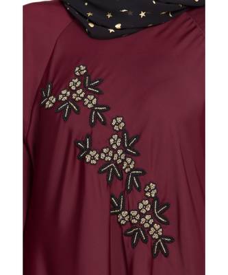 Maroon Embroidered Nida Abaya 5