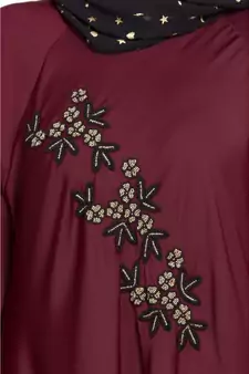 Maroon Embroidered Nida Abaya