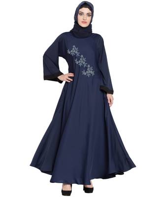 Blue Embroidered Nida Abaya 1