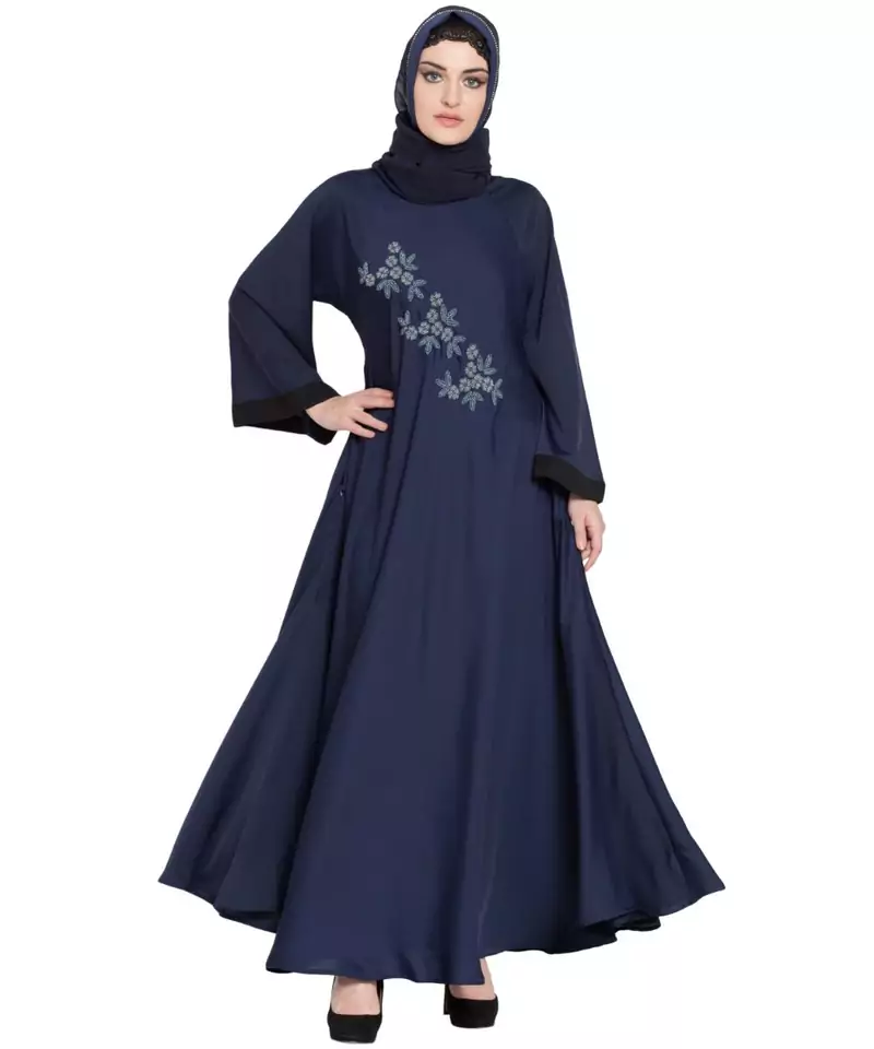 Blue Embroidered Nida Abaya