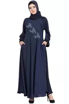 Blue Embroidered Nida Abaya