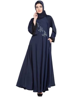 Blue Embroidered Nida Abaya 3