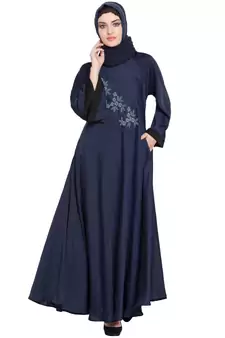 Blue Embroidered Nida Abaya